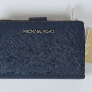 Michael Kors Women's Compact Wallet In Saffiano Blue Leather